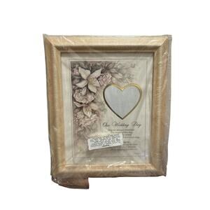 Our Wedding Day 10x12 Frame Floral Picture, Heart Shape Cut Out Vintage 1996